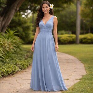 Party Prom Dress Size 8 Dusty Blue Chiffon Formal Bridesmaid Gown
